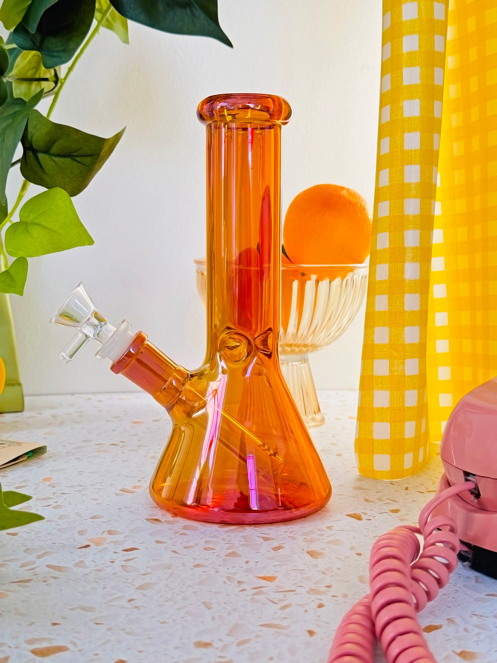 Opalescent Beaker Bong- Ruby