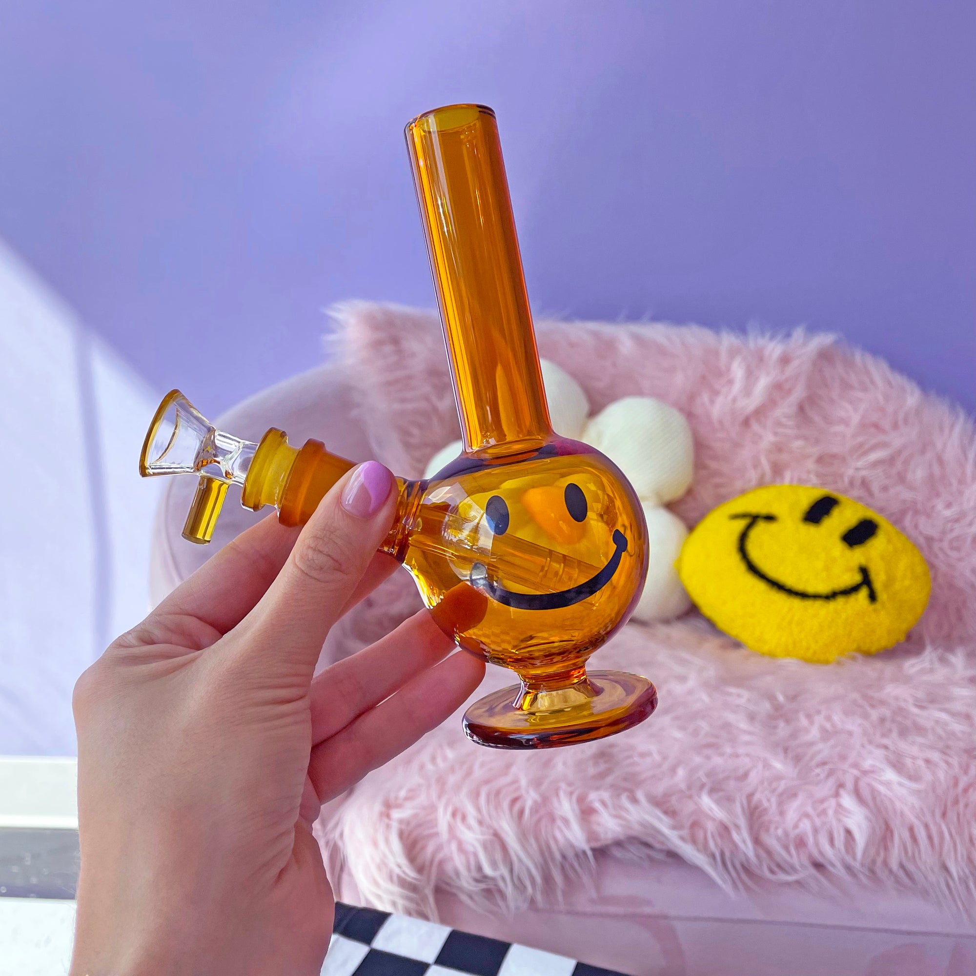 Smiley Mini Bong- Amber