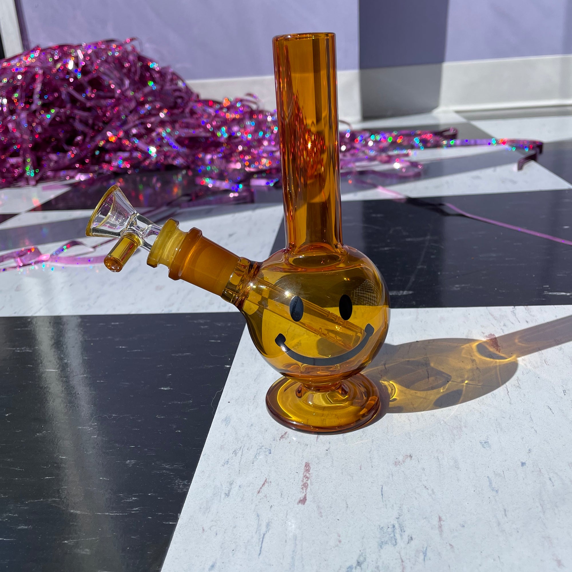 Smiley Mini Bong- Amber