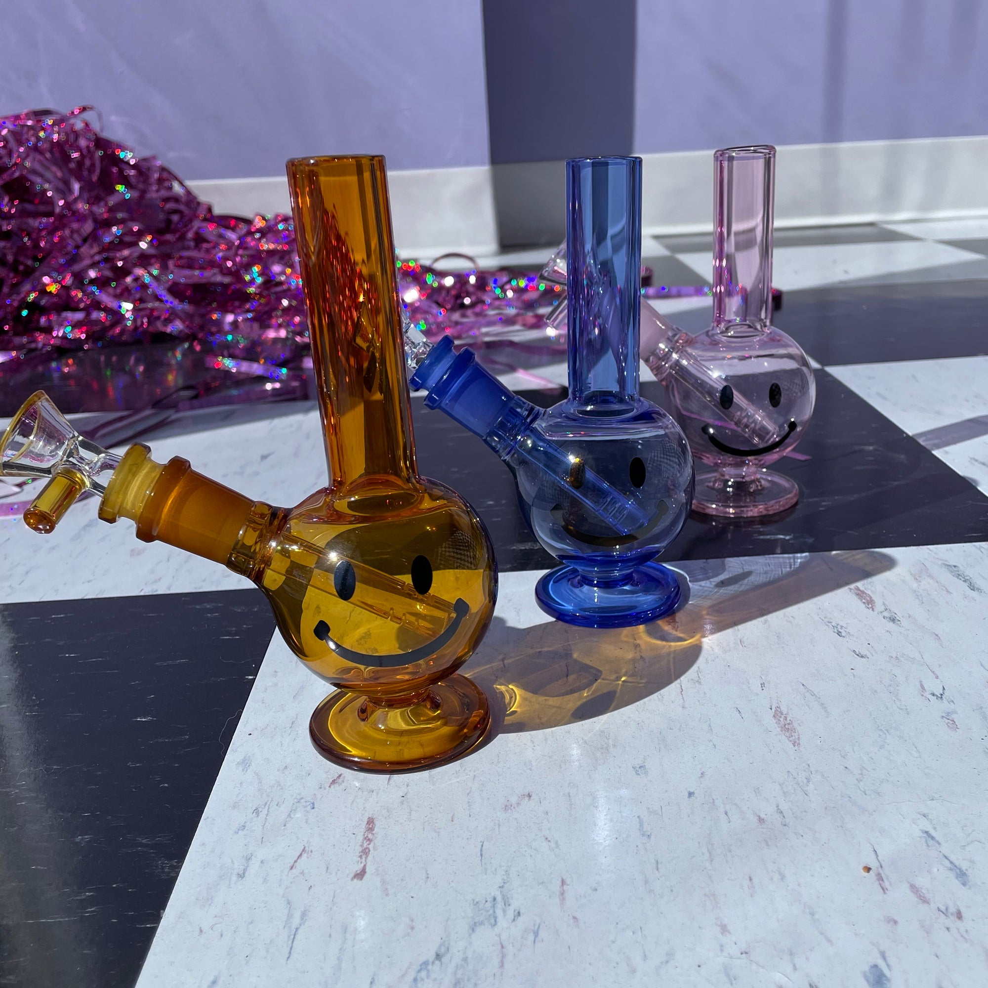 Smiley Mini Bong- Amber